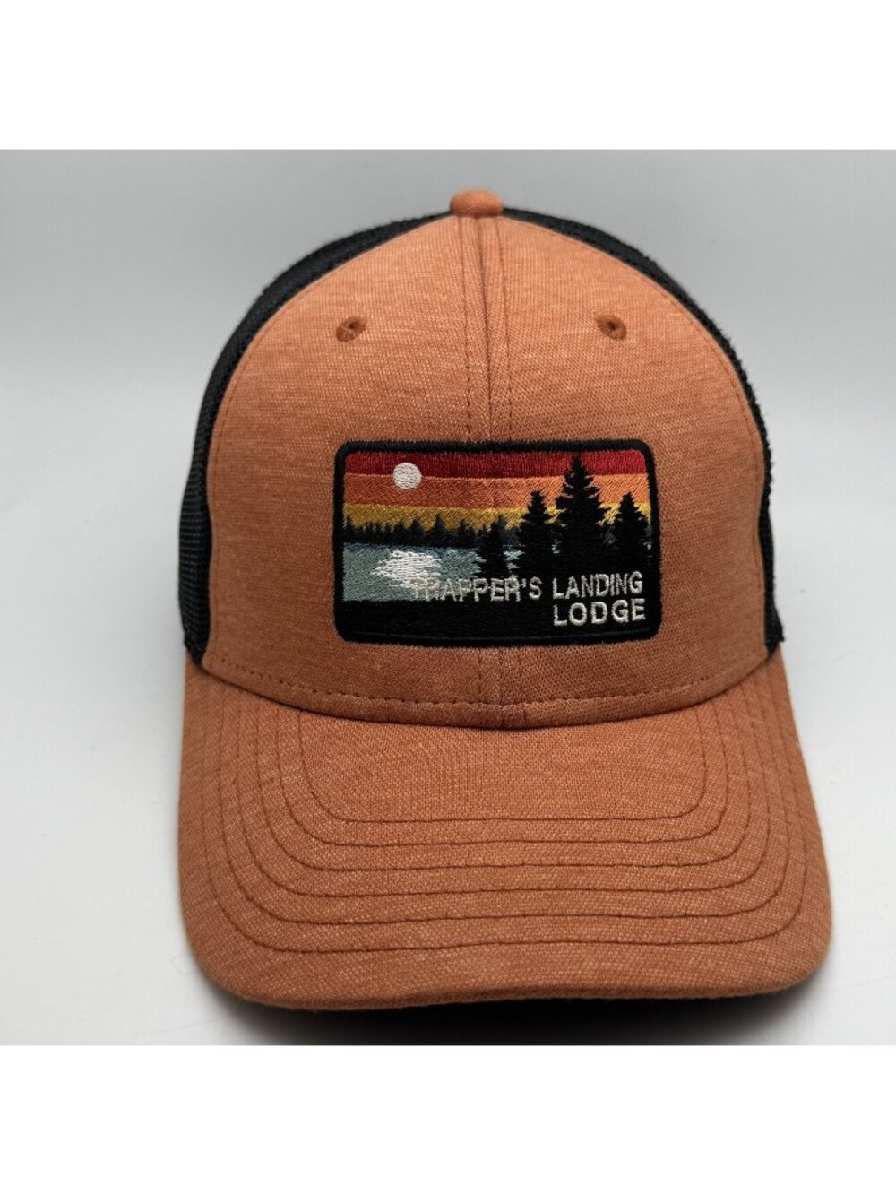 Trapper's Landing Lodge Trucker Hat Cap Orange Black Snapback Adjustable Blue 84
